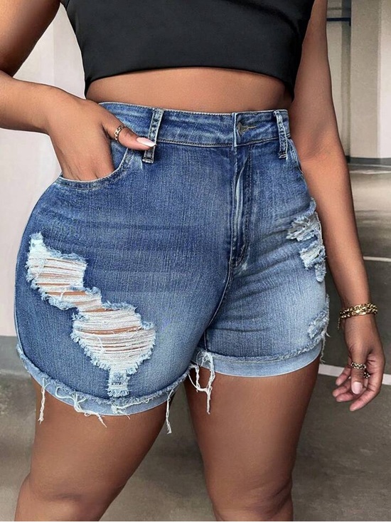 SHEIN Pants - SHEIN Blue High-Rise Distressed Denim Shorts